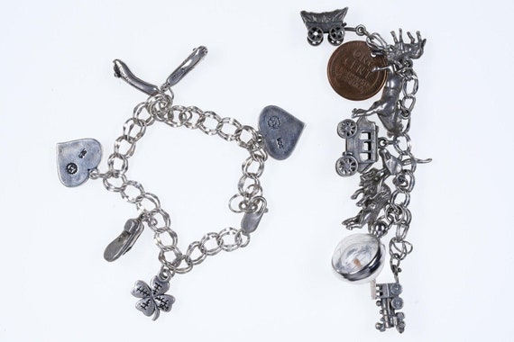 7" vintage sterling charm bracelet with extra cha… - image 2