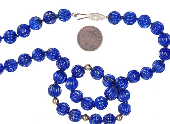 Vintage 14k gold Lapis Beaded Necklace - image 2