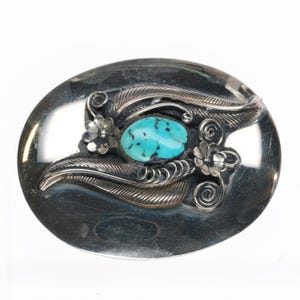 Vintage nickel/sterling silver/turquoise 1970&#39;s belt buckle