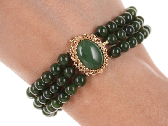 Vintage 14k gold and Jade bracelet - image 1