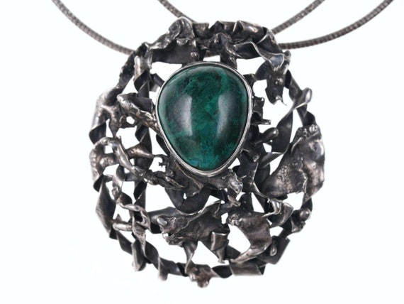 Vintage  Sterling/malachite pendant/necklace - image 2