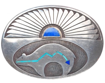 1.5" vintage Robert Vandover Navajo sterling silver heartline bear belt buckle