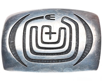 Bernard Dawahoya Hopi Overlay carved sterling silver buckle for 1.5" belt