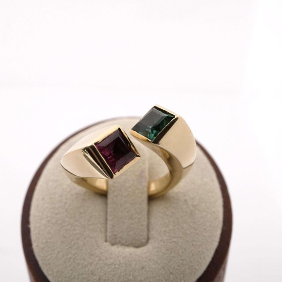 sz5 18K Green/Red Tourmaline Statement Ring - image 9