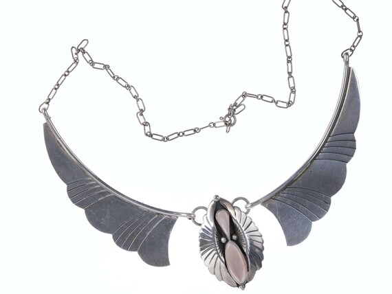 Navajo Sterling/pink mother of pearl bib necklace - image 2