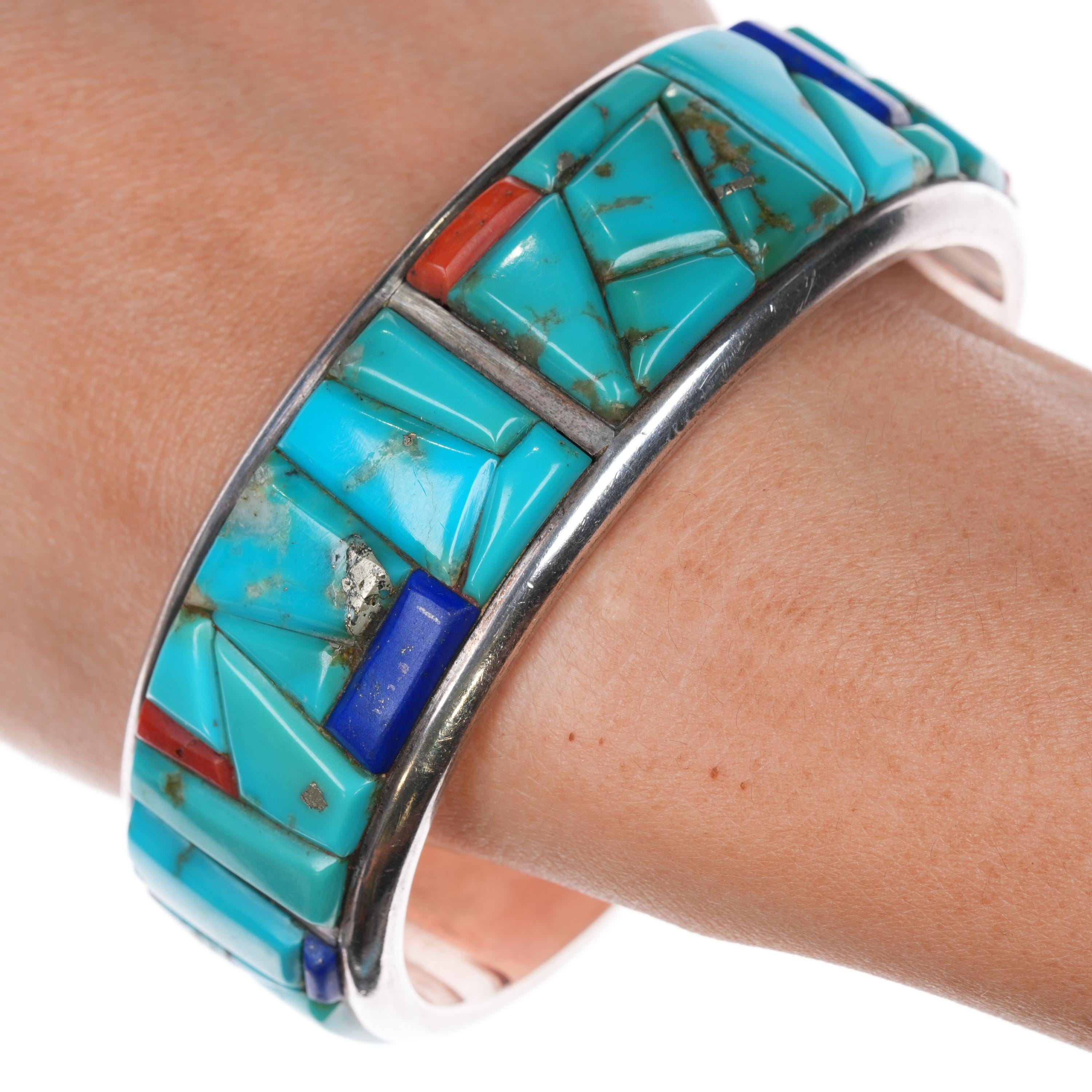 7.25" Rey M Southwestern Sterling silver Cobblestone turquoise cuff bracelet