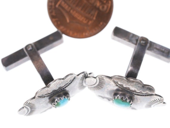 30's-40's Navajo Stamped sterling/turquoise cuffl… - image 4