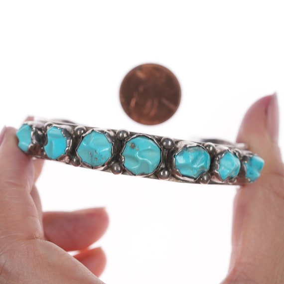 6 3/8" 40's-50's Zuni carved turquoise silver cuf… - image 8