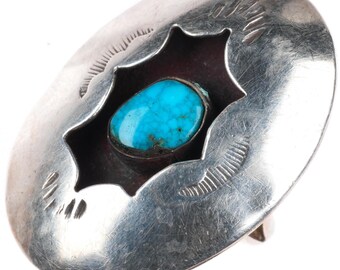 sz6 vintage Navajo sterling silver shadowbox waterweb turquoise ring