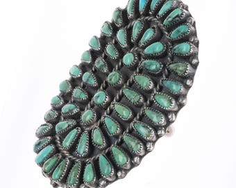 sz8 Large Vintage Zuni sterling silver petit point cluster turquoise ring