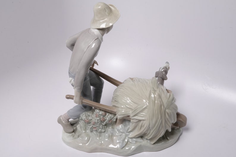 Lladro Boy with Wheelbarrow and Dog Figure 8.5