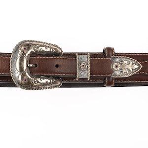 John McCabe 10k Gold handgravierte Sterlingsilber Rubine Ranger Gürtelschnalle Set