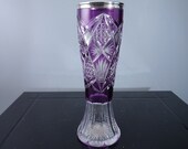 Antique 800 Silver Mounted Amethyst Cut to clear Vase