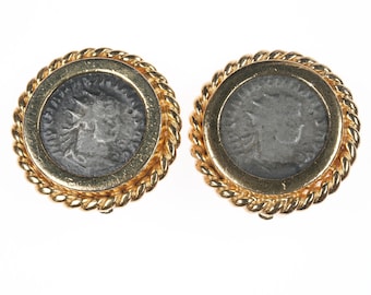 Vintage Ciner Roman Coin Style gold-tone clip-on earrrings