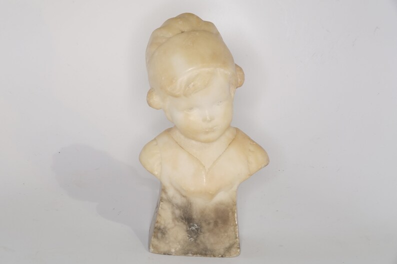 C.1910 German Alabaster Bust of young woman Hand Carved image 0