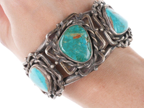 40's-50's Navajo Silver bracelet with turquoise - image 1