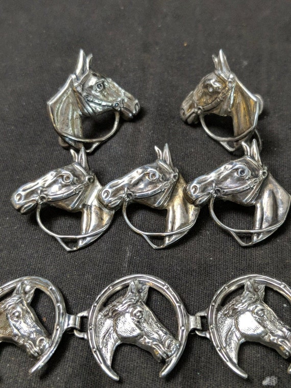 1950's Beau Sterling Horses Brooch Bracelet Screw… - image 2