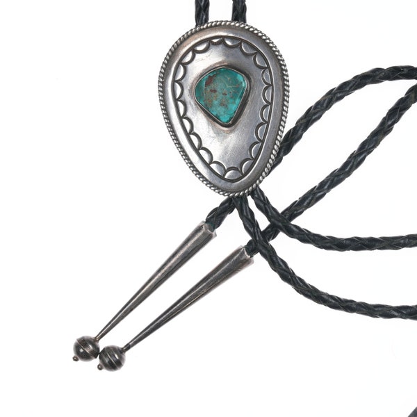 c1960 Vintage Navajo silver and triangular turquoise bolo tie