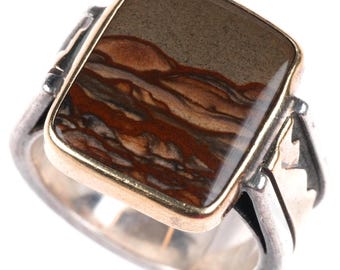 sz10 VM Navajo 14k gold Sterling silver picture jasper ring