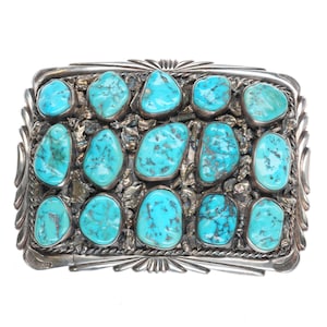 Large Vintage Navajo sterling silver nugget turquoise cluster belt buckle