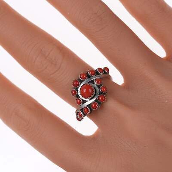 sz9.25 Patrick Yazzie Navajo Sterling silver high grade coral ring