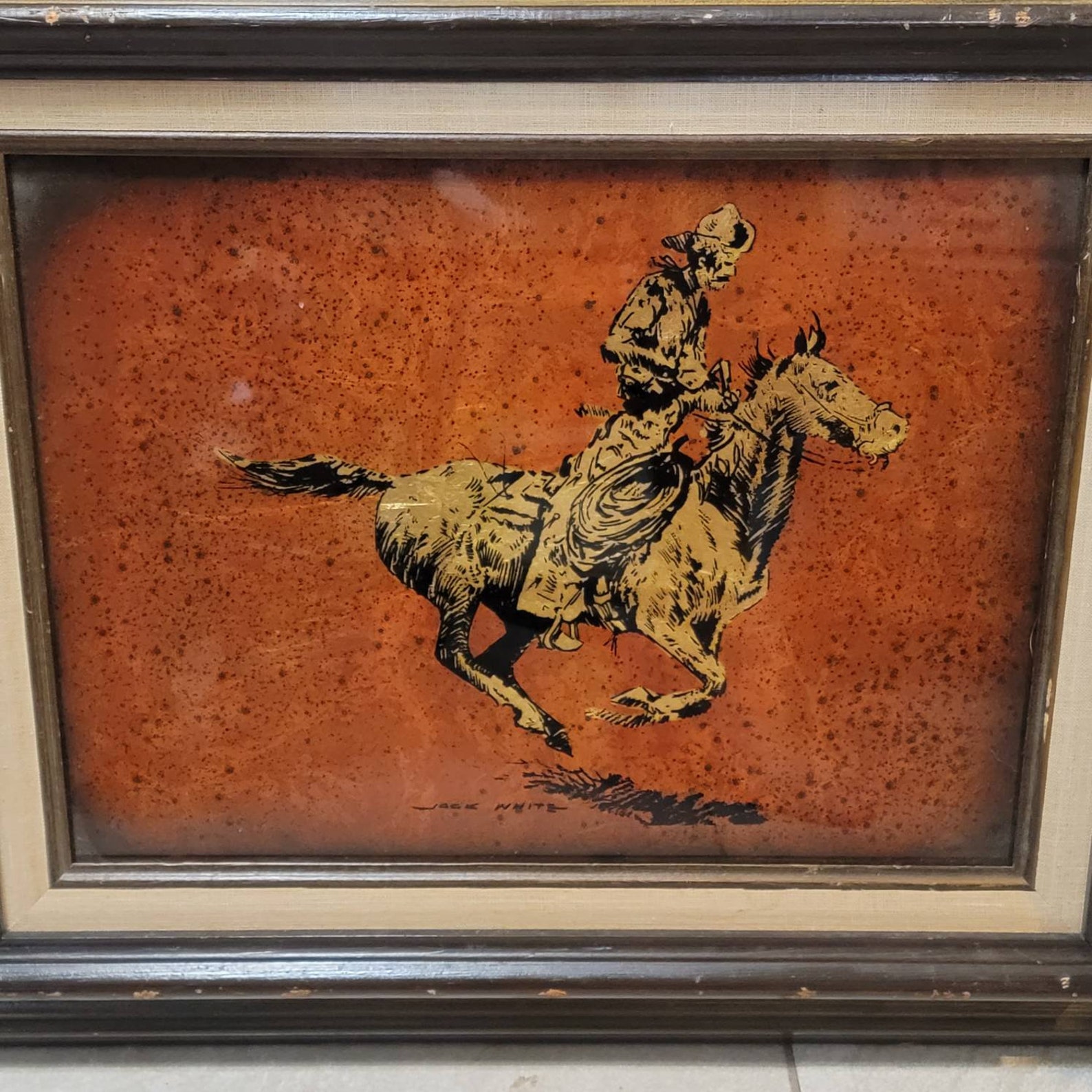 1970's Jack White Echruseos Cowboy on Horse Gold Leaf Art - Etsy