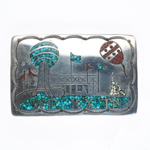 1981 Vintage Navajo Sterling silver Knoxville worlds fair belt buckle chip inlay