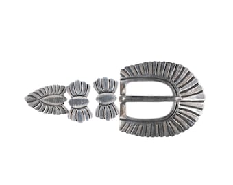 5/8" Taxco Sterling hand chiseled rocker engraved ranger belt buckle set