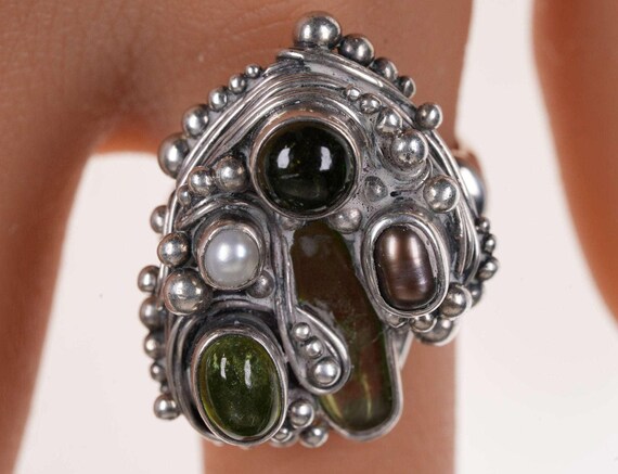 sz8 Vintage Machine Age Sterling multistone ring - image 1