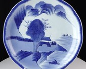 c1870 Meiji Period Japanese Blue Hand Painted Charger
