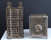 c1910 Cast Iron Still Bank Building and Star Safe