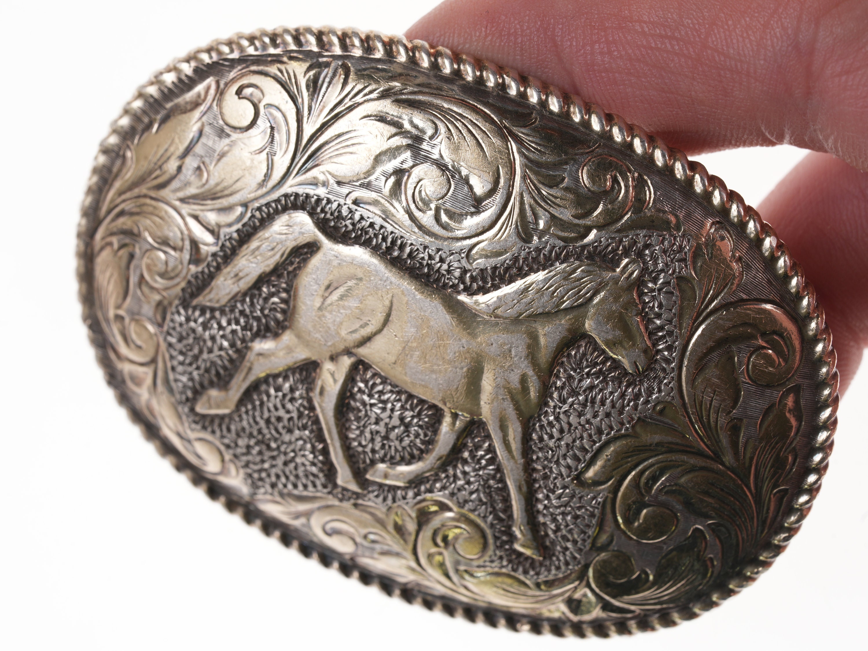 CRUMRINE vintage Belt Buckle 22 K gold on sterling silver. 