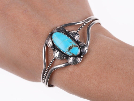 6.25" Vintage Navajo sterling and turquoise brace… - image 1