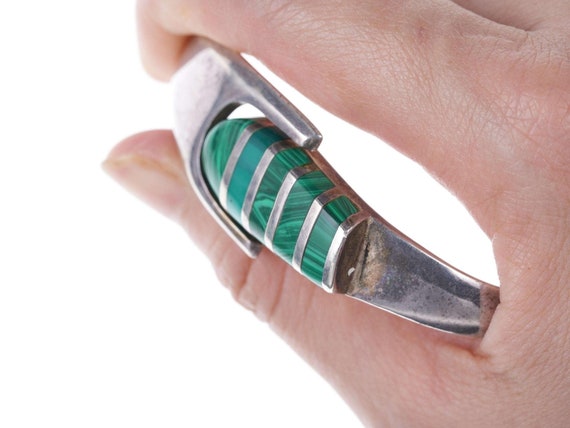 Retro Mexican sterling malachite bracelet - image 2