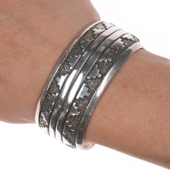 6 1 8 Ronnie Hurley Navajo Sterling Rug Pattern Cuff Bracelet Etsy UK