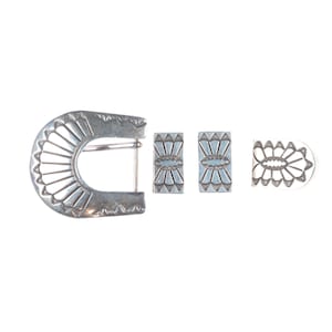 Vintage Navajo southwestern sterling silver ranger belt buckle set 3/4&quot;