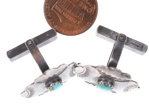 30's-40's Navajo Stamped sterling/turquoise cuffl… - image 3