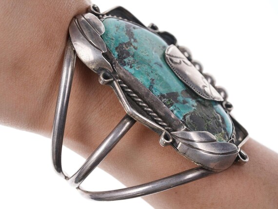 Vintage Native American Sterling/turquoise cuff b… - image 3