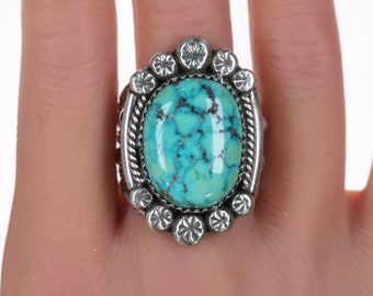 sz11.25 Sarah Curley Navajo silver and high grade turquoise ring