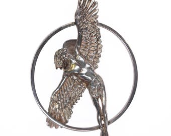 Sterling silver Icarus flying into the sun bolo slide/necklace pendant