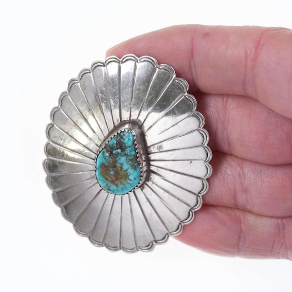 Vintage Native American Stamped Sterling turquoise pendant