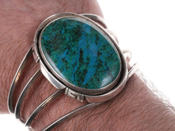 James Shay Navajo Sterling Chrysocolla cuff brace… - image 1