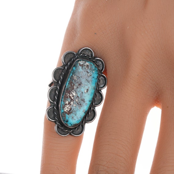 sz4.75 Navajo Morenci turquoise silver ring - image 2