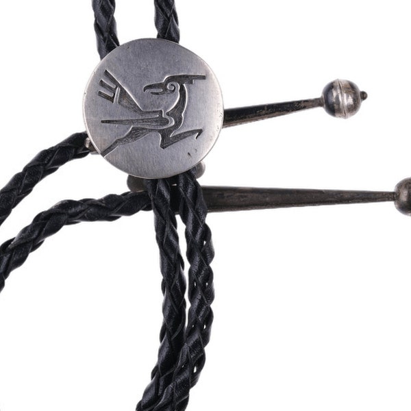 Vintage Hopi Sterling silver Overlay style bolo tie