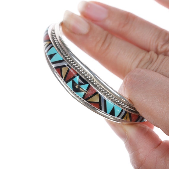 6.25" Yuselew Zuni Sterling channel inlay cuff br… - image 2