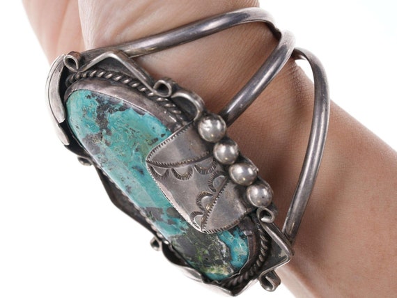 Vintage Native American Sterling/turquoise cuff b… - image 4