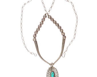 Collar vintage navajo de plata esterlina y turquesa de 20 pulgadas de la tienda Silver Ray en Albuquerque.