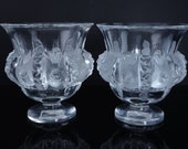 Pair Lalique Doves Lovebirds quot Dampierre quot Sparrows Vase 5 quot Paris France