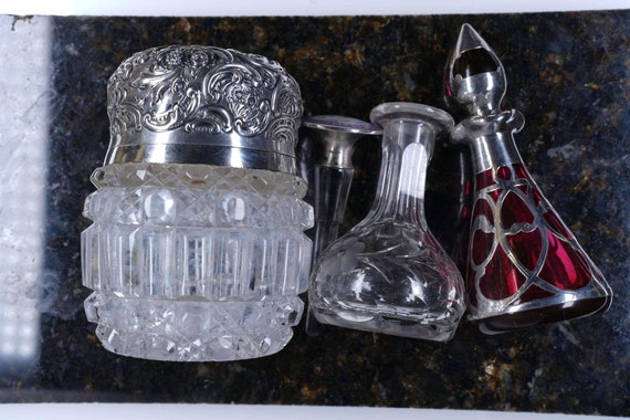 c1900 Art Nouveau Sterling and Crystal perfume bo… - image 2