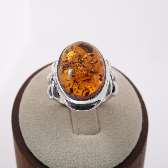 sz8 Polish Sterling/Amber ring